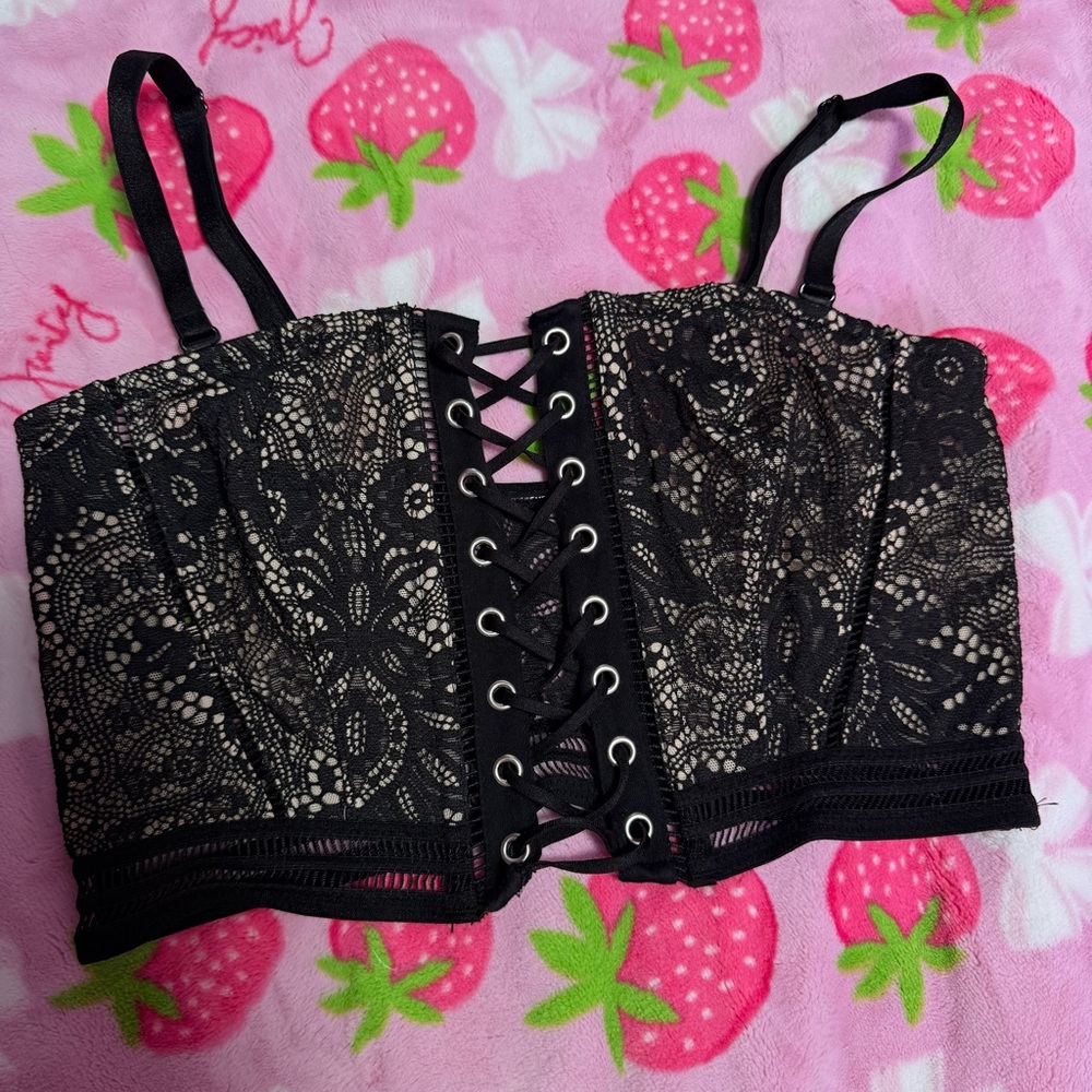 Victoria's Secret Very Sexy Black Lace Corset Bralette Strapless Size S